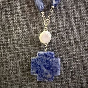 Designer Sterling Silver Sodalite Fresh Water Pearl Necklace